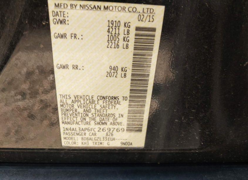 Photo 9 of 2015 Nissan Altima 2.5/2.5 S/2.5 SL/2.5 SV (VIN 1N4AL3AP6FC269769)