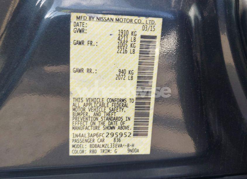 Photo 9 of 2015 Nissan Altima 2.5 SV (VIN 1N4AL3AP6FC295952)