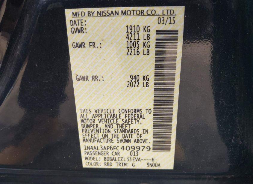 Photo 9 of 2015 Nissan Altima 2.5 S (VIN 1N4AL3AP6FC409979)