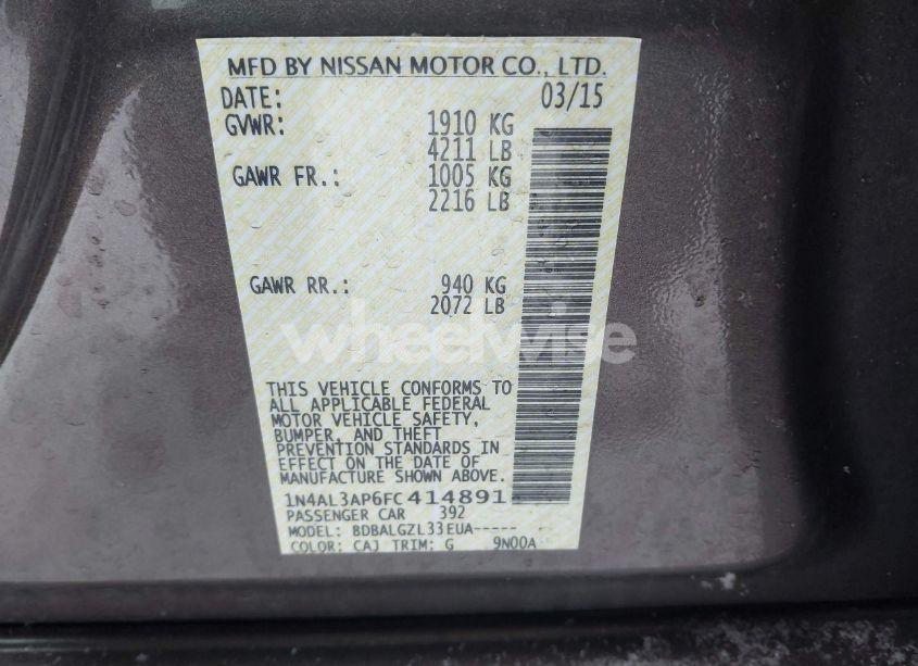 Photo 9 of 2015 Nissan Altima 2.5/2.5 S/2.5 SL/2.5 SV (VIN 1N4AL3AP6FC414891)