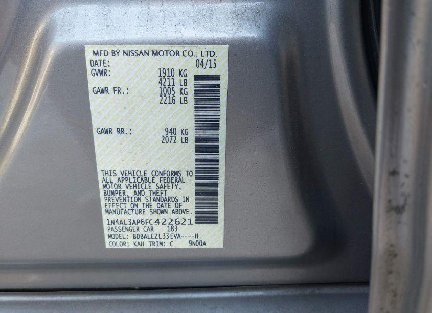 Photo 9 of 2015 Nissan Altima 2.5 S (VIN 1N4AL3AP6FC422621)