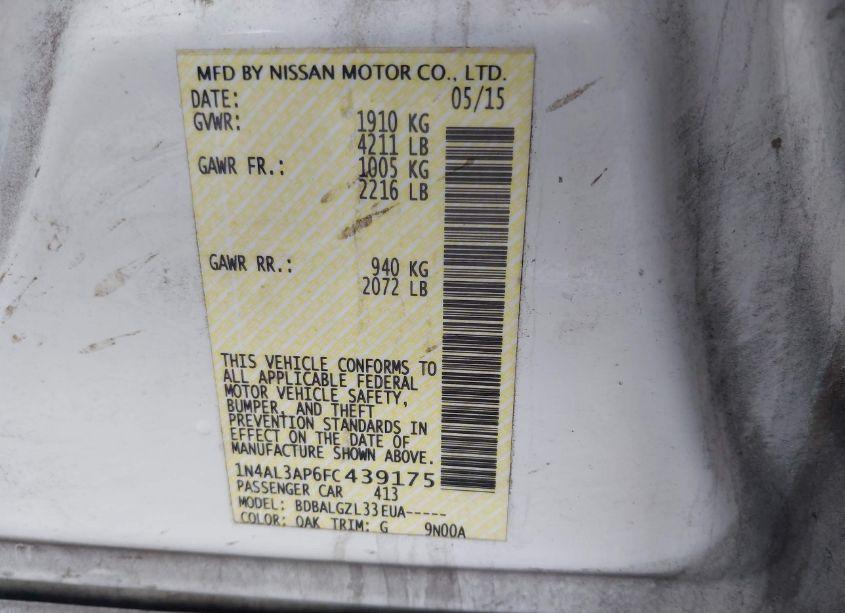 Photo 9 of 2015 Nissan Altima 2.5/2.5 S/2.5 SL/2.5 SV (VIN 1N4AL3AP6FC439175)
