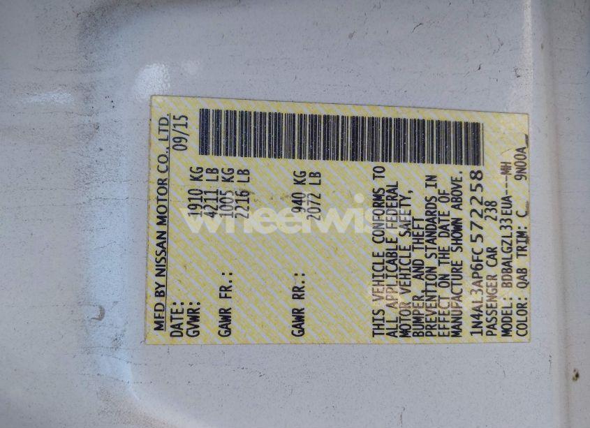 Photo 9 of 2015 Nissan Altima 2.5 S (VIN 1N4AL3AP6FC572258)