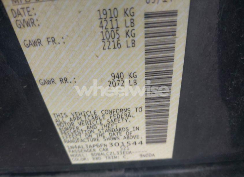 Photo 9 of 2015 Nissan Altima 2.5/2.5 S/2.5 SL/2.5 SV (VIN 1N4AL3AP6FN301544)