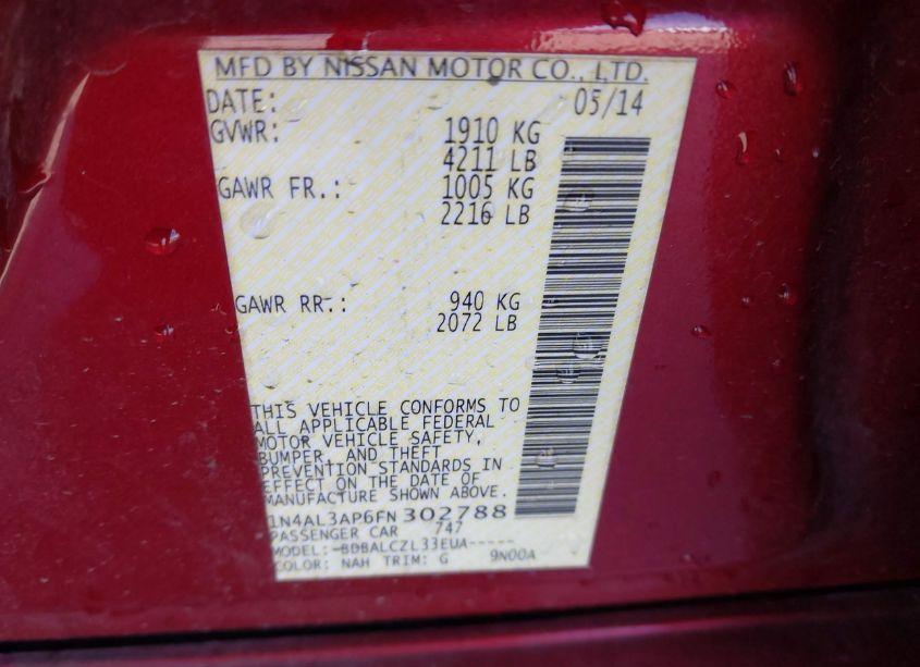 Photo 9 of 2015 Nissan Altima 2.5/2.5 S/2.5 SL/2.5 SV (VIN 1N4AL3AP6FN302788)