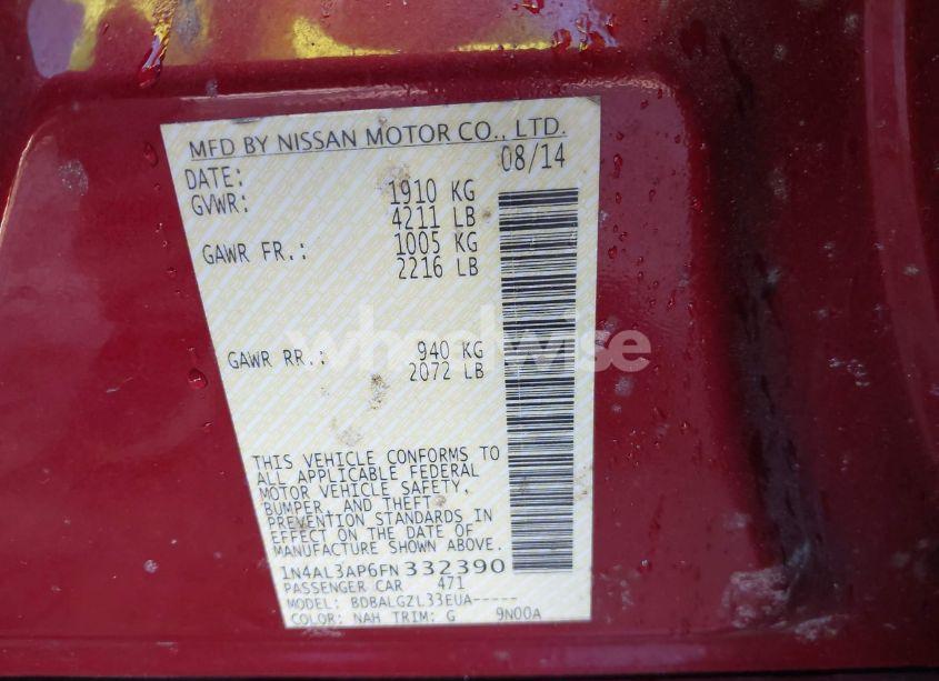 Photo 9 of 2015 Nissan Altima 2.5/2.5 S/2.5 SL/2.5 SV (VIN 1N4AL3AP6FN332390)