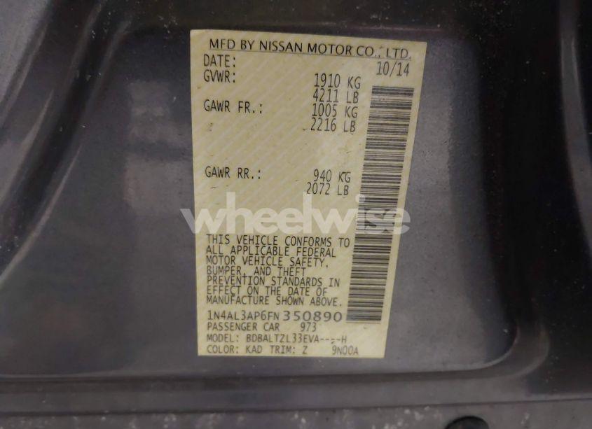 Photo 9 of 2015 Nissan Altima 2.5 SL (VIN 1N4AL3AP6FN350890)