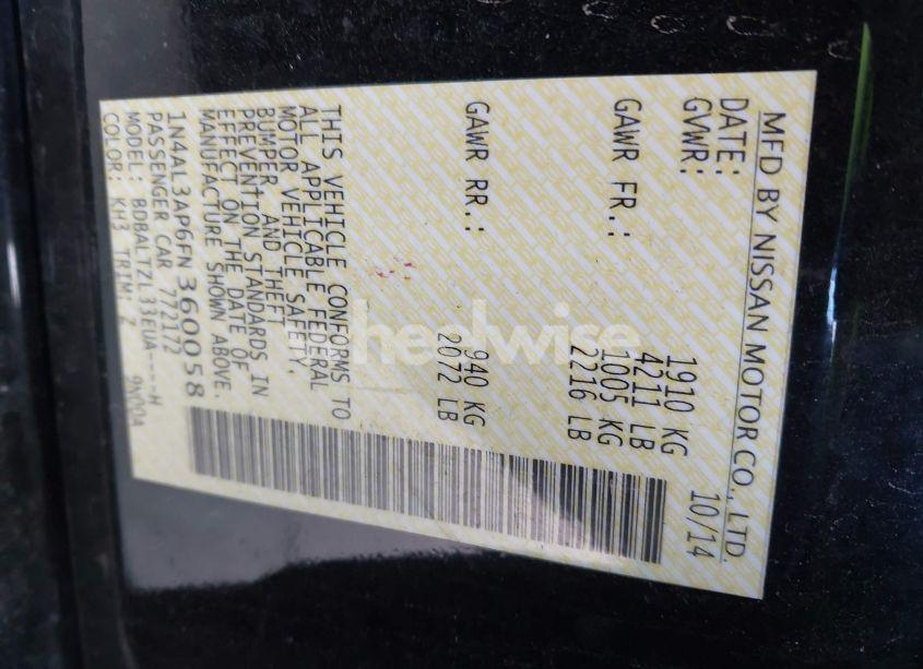 Photo 9 of 2015 Nissan Altima 2.5 SL (VIN 1N4AL3AP6FN360058)