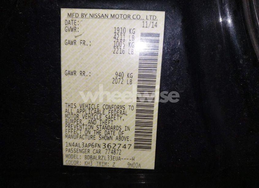 Photo 9 of 2015 Nissan Altima 2.5 SL (VIN 1N4AL3AP6FN362747)