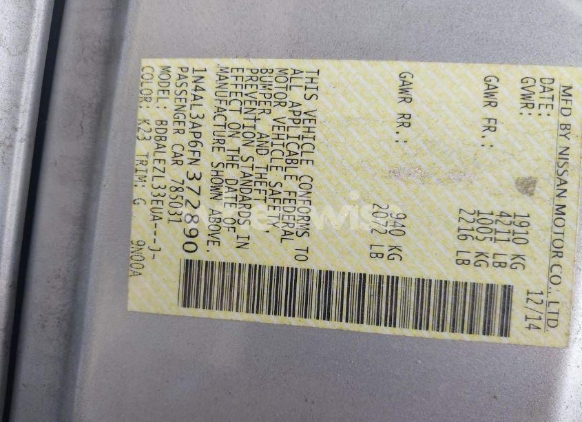 Photo 9 of 2015 Nissan Altima 2.5 S (VIN 1N4AL3AP6FN372890)