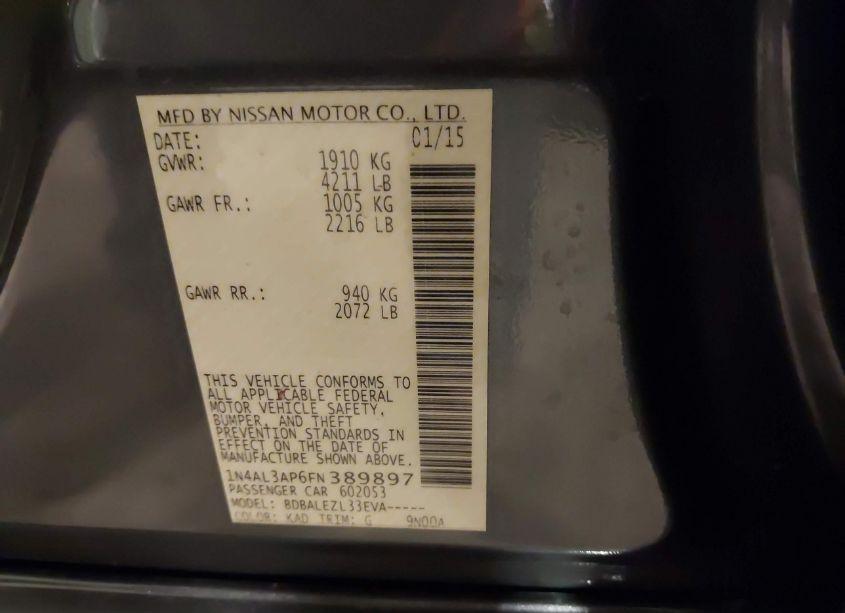 Photo 9 of 2015 Nissan Altima 2.5/2.5 S/2.5 SL/2.5 SV (VIN 1N4AL3AP6FN389897)