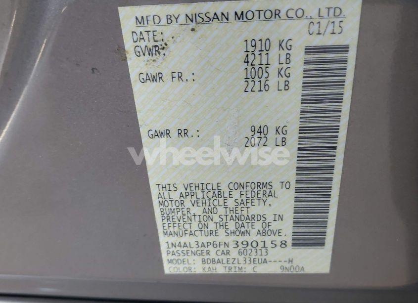 Photo 9 of 2015 Nissan Altima 2.5 S (VIN 1N4AL3AP6FN390158)