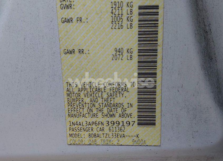 Photo 9 of 2015 Nissan Altima 2.5 SL (VIN 1N4AL3AP6FN399197)