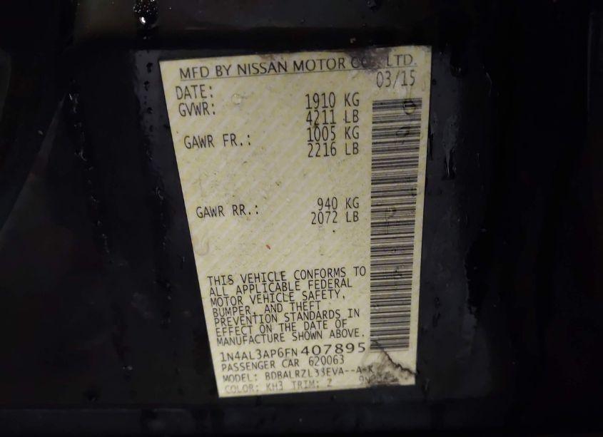 Photo 9 of 2015 Nissan Altima 2.5 SL (VIN 1N4AL3AP6FN407895)