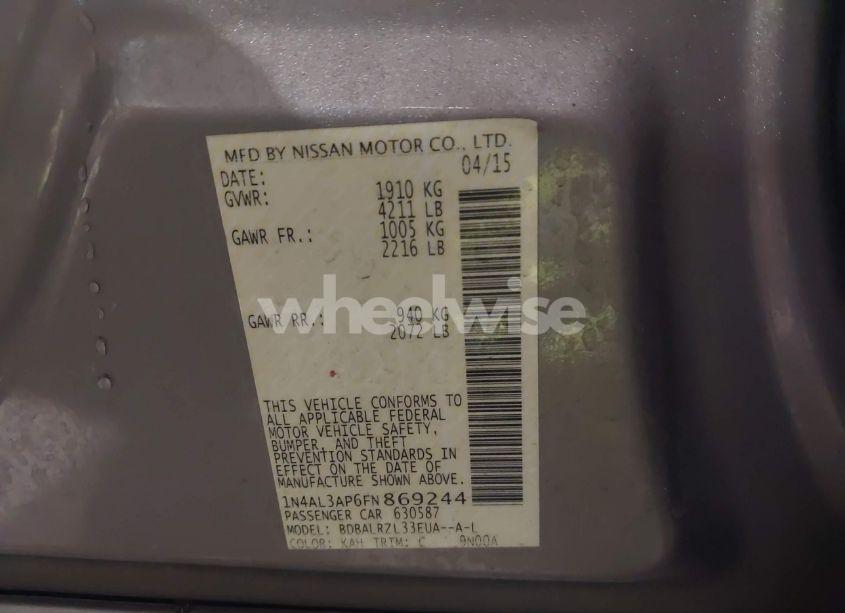 Photo 9 of 2015 Nissan Altima 2.5 SL (VIN 1N4AL3AP6FN869244)