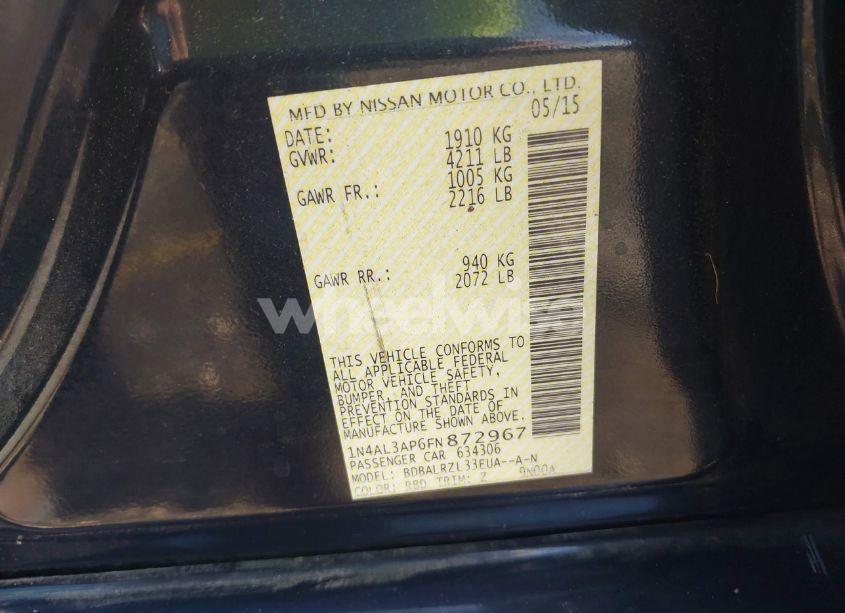 Photo 9 of 2015 Nissan Altima 2.5 SL (VIN 1N4AL3AP6FN872967)