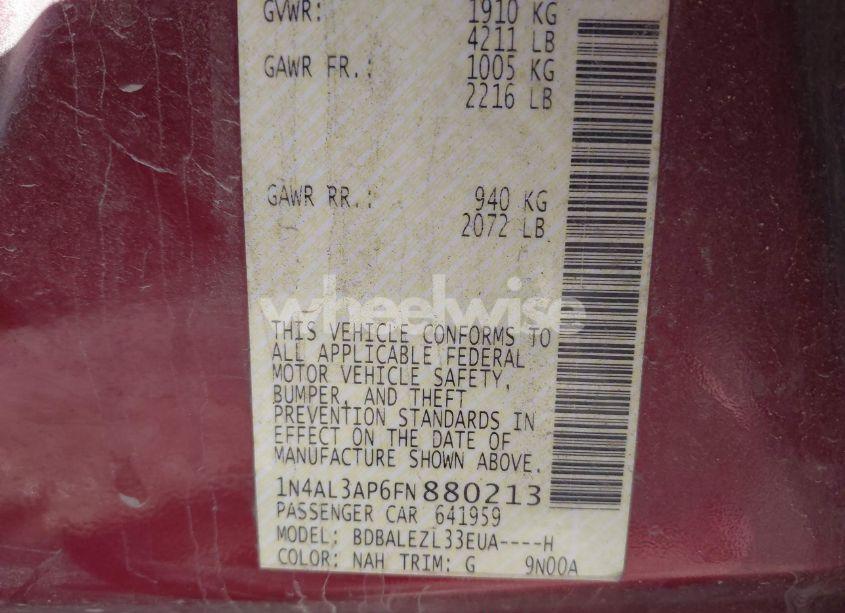 Photo 9 of 2015 Nissan Altima 2.5 S (VIN 1N4AL3AP6FN880213)