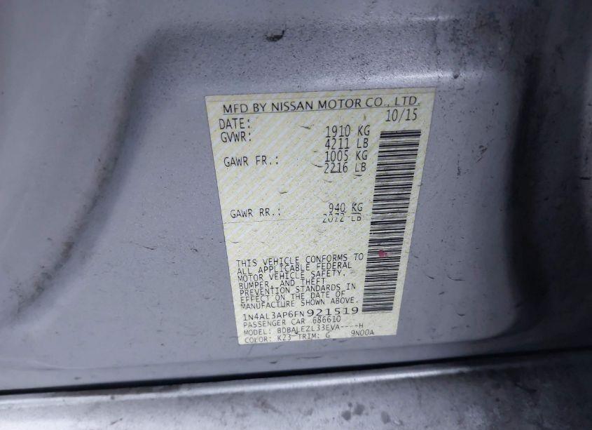 Photo 9 of 2015 Nissan Altima 2.5 S (VIN 1N4AL3AP6FN921519)