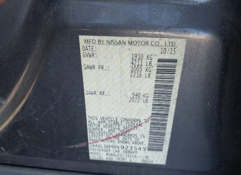 Photo 8 of 2015 Nissan Altima 2.5 S (VIN 1N4AL3AP6FN923545)