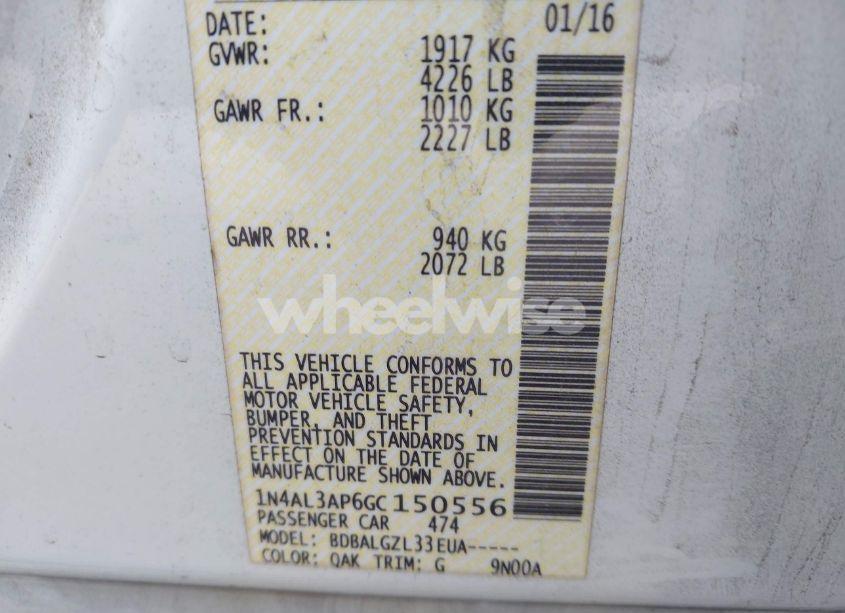 Photo 9 of 2016 Nissan Altima 2.5/2.5 S/2.5 SL/2.5 SR/2.5 SV (VIN 1N4AL3AP6GC150556)