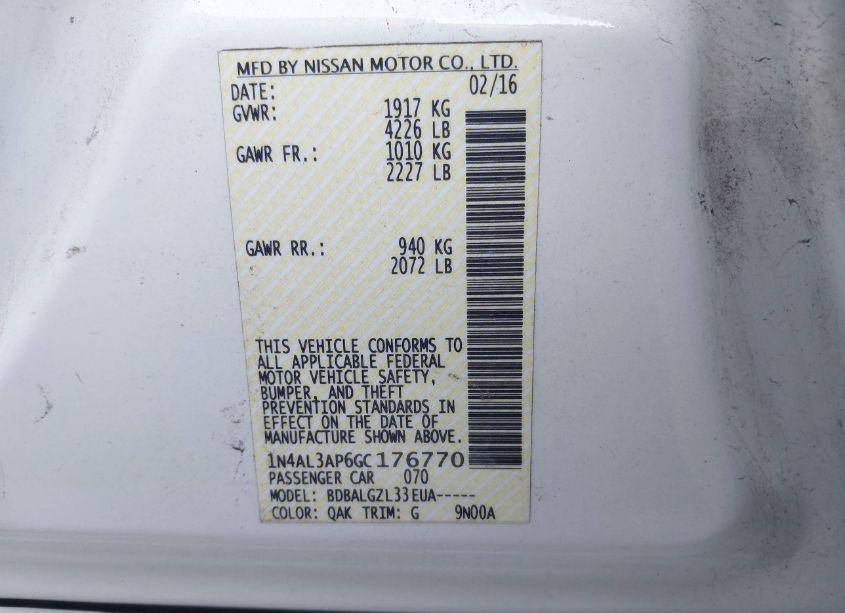 Photo 9 of 2016 Nissan Altima 2.5/2.5 S/2.5 SL/2.5 SR/2.5 SV (VIN 1N4AL3AP6GC176770)