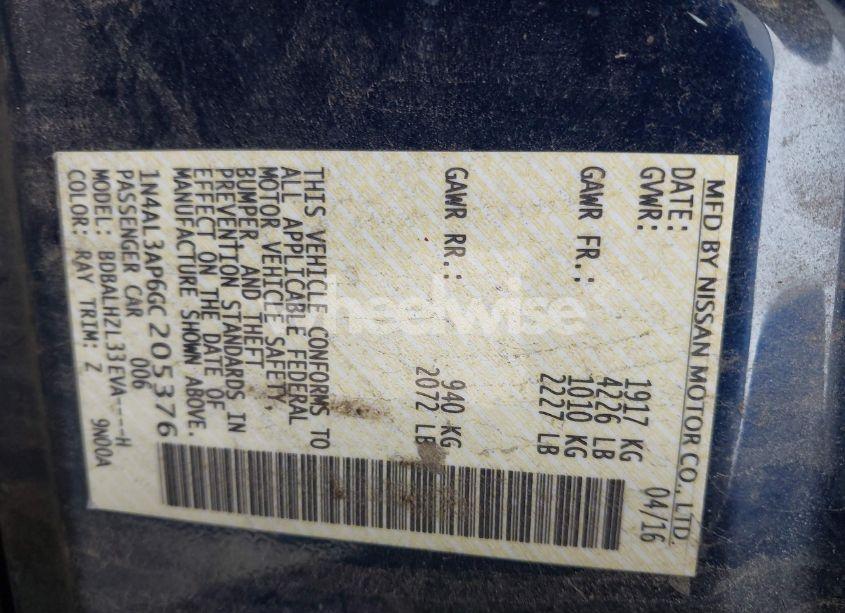 Photo 9 of 2016 Nissan Altima 2.5 SR (VIN 1N4AL3AP6GC205376)