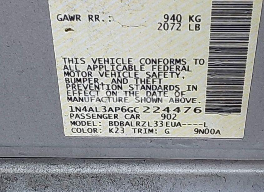 Photo 9 of 2016 Nissan Altima 2.5 SL (VIN 1N4AL3AP6GC224476)