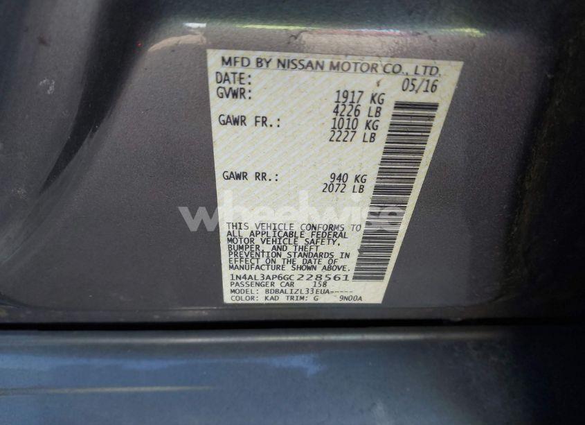 Photo 9 of 2016 Nissan Altima 2.5/2.5 S/2.5 SL/2.5 SR/2.5 SV (VIN 1N4AL3AP6GC228561)