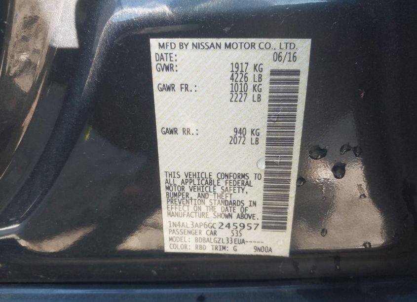 Photo 9 of 2016 Nissan Altima 2.5/2.5 S/2.5 SL/2.5 SR/2.5 SV (VIN 1N4AL3AP6GC245957)