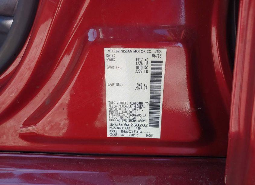 Photo 9 of 2016 Nissan Altima 2.5/2.5 S/2.5 SL/2.5 SR/2.5 SV (VIN 1N4AL3AP6GC260202)