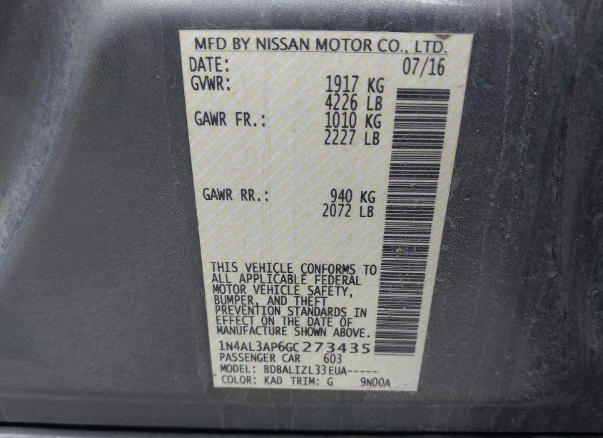 Photo 9 of 2016 Nissan Altima 2.5 SV (VIN 1N4AL3AP6GC273435)