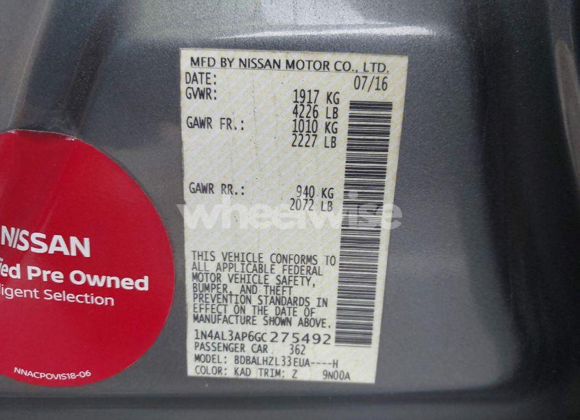 Photo 9 of 2016 Nissan Altima 2.5 SR (VIN 1N4AL3AP6GC275492)