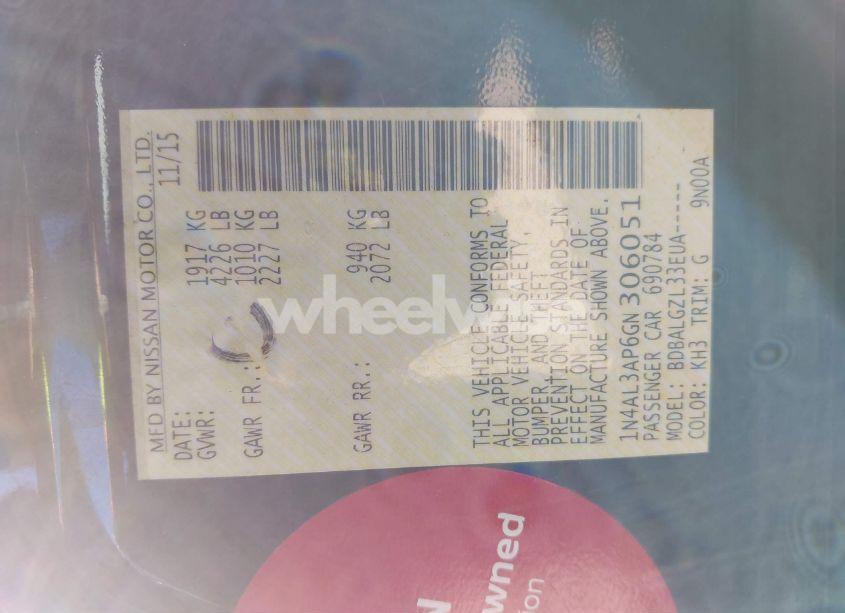 Photo 9 of 2016 Nissan Altima 2.5 S (VIN 1N4AL3AP6GN306051)