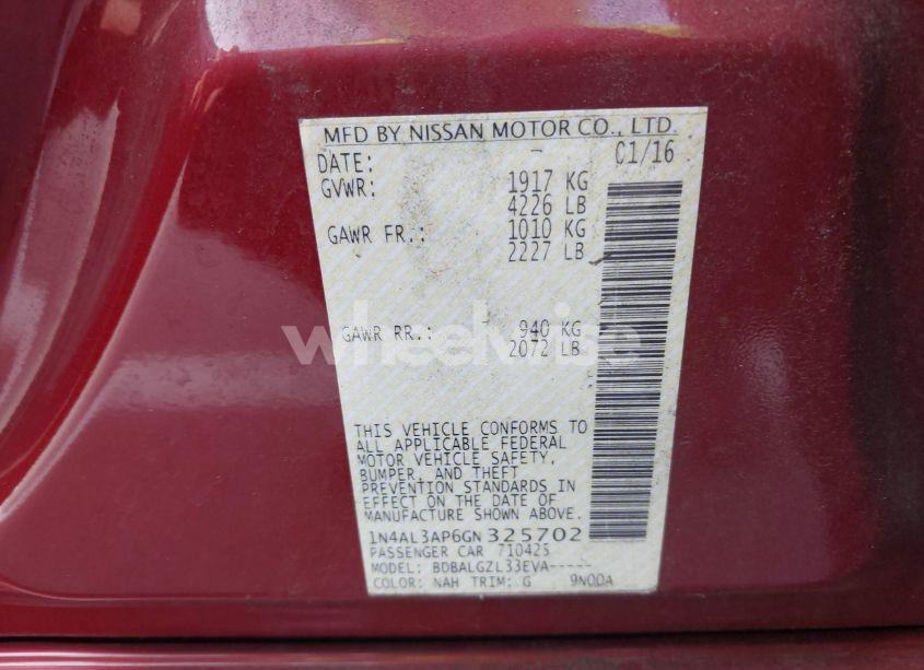 Photo 9 of 2016 Nissan Altima 2.5/2.5 S/2.5 SL/2.5 SR/2.5 SV (VIN 1N4AL3AP6GN325702)