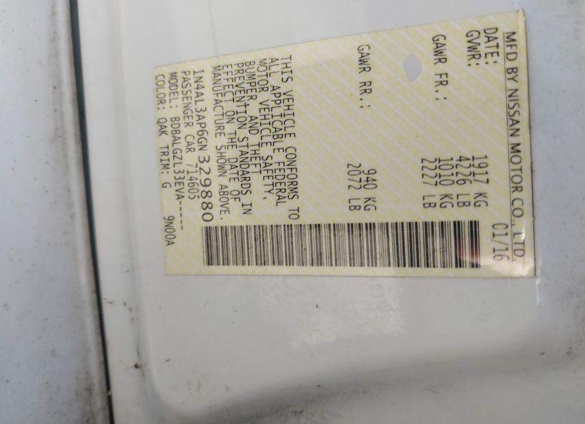 Photo 9 of 2016 Nissan Altima 2.5/2.5 S/2.5 SL/2.5 SR/2.5 SV (VIN 1N4AL3AP6GN329880)