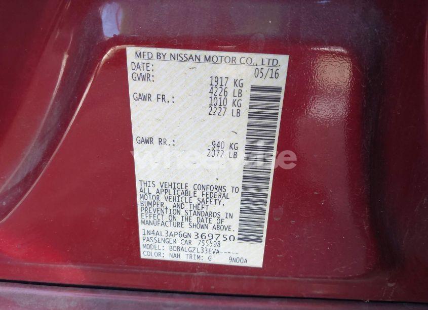 Photo 9 of 2016 Nissan Altima 2.5/2.5 S/2.5 SL/2.5 SR/2.5 SV (VIN 1N4AL3AP6GN369750)