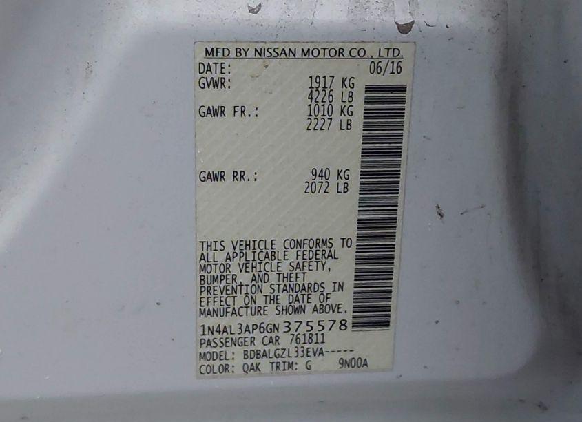Photo 9 of 2016 Nissan Altima 2.5/2.5 S/2.5 SL/2.5 SR/2.5 SV (VIN 1N4AL3AP6GN375578)