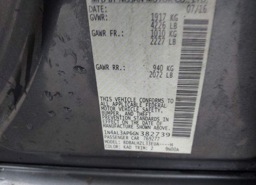 Photo 9 of 2016 Nissan Altima 2.5 SR (VIN 1N4AL3AP6GN382739)