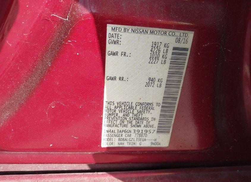 Photo 9 of 2016 Nissan Altima 2.5 S (VIN 1N4AL3AP6GN391957)