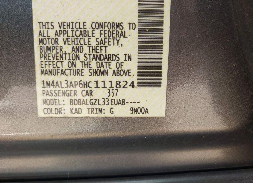 Photo 9 of 2017 Nissan Altima 2.5/2.5 S/2.5 SL/2.5 SR/2.5 SV (VIN 1N4AL3AP6HC111824)