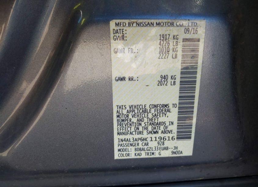 Photo 9 of 2017 Nissan Altima 2.5 S (VIN 1N4AL3AP6HC119616)