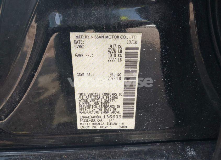 Photo 9 of 2017 Nissan Altima 2.5 S (VIN 1N4AL3AP6HC136609)