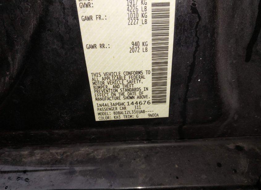 Photo 9 of 2017 Nissan Altima 2.5/2.5 S/2.5 SL/2.5 SR/2.5 SV (VIN 1N4AL3AP6HC144676)