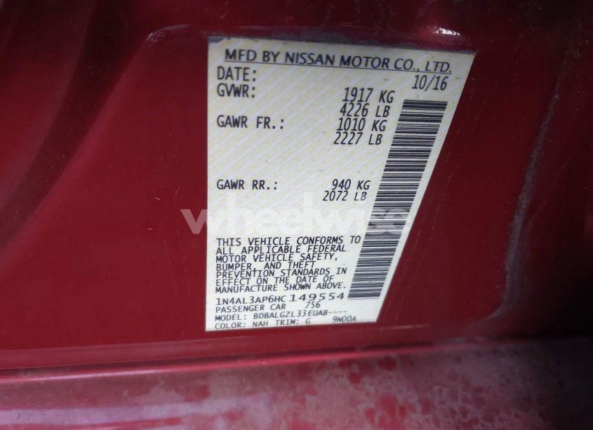 Photo 9 of 2017 Nissan Altima 2.5 S (VIN 1N4AL3AP6HC149554)