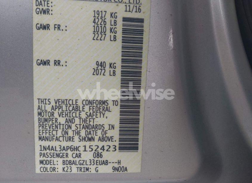 Photo 9 of 2017 Nissan Altima 2.5 S (VIN 1N4AL3AP6HC152423)