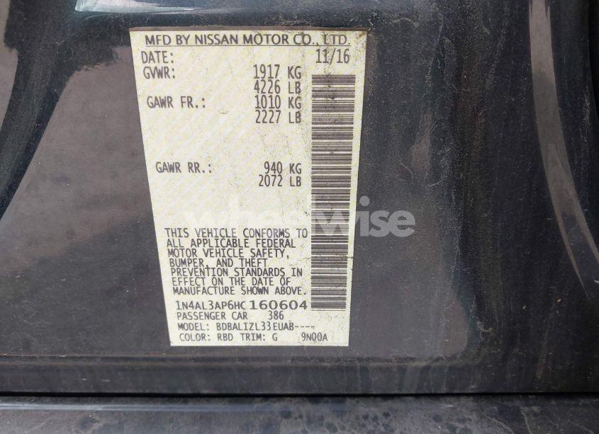 Photo 9 of 2017 Nissan Altima 2.5 SV (VIN 1N4AL3AP6HC160604)