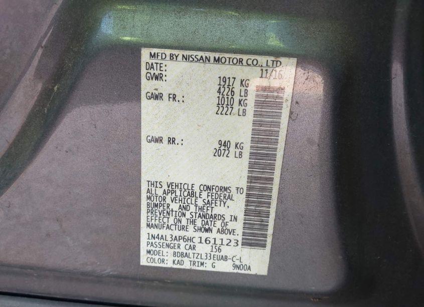 Photo 9 of 2017 Nissan Altima 2.5 SL (VIN 1N4AL3AP6HC161123)