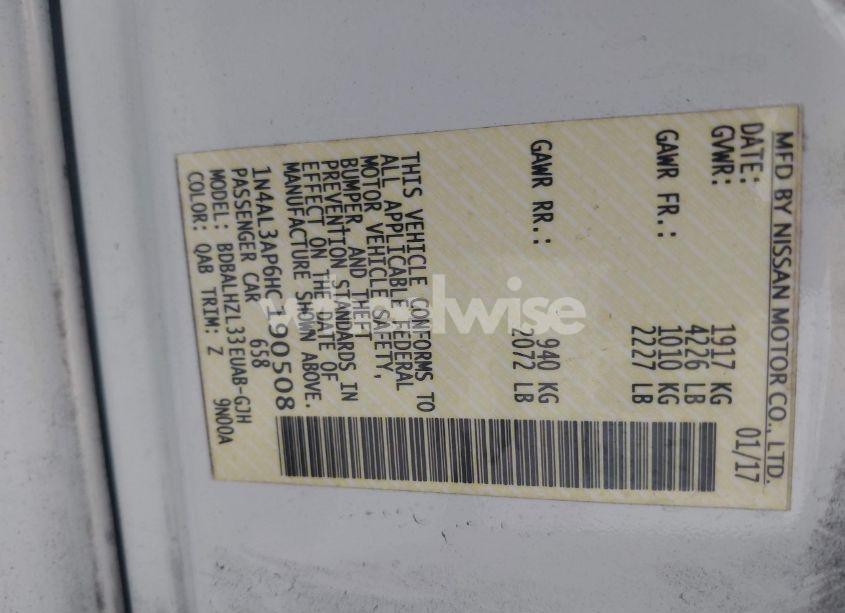 Photo 9 of 2017 Nissan Altima 2.5 SR (VIN 1N4AL3AP6HC190508)