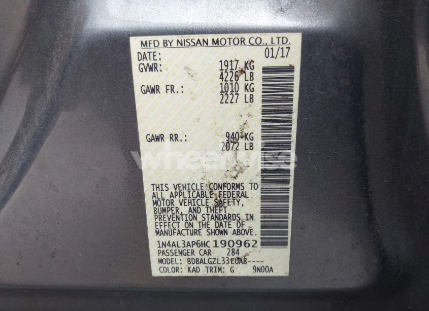 Photo 9 of 2017 Nissan Altima 2.5 S (VIN 1N4AL3AP6HC190962)