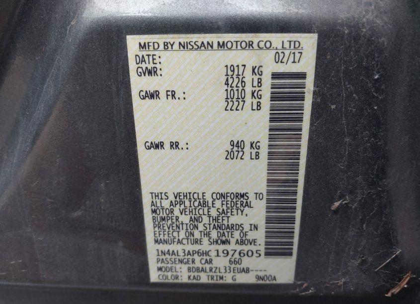 Photo 9 of 2017 Nissan Altima 2.5 SL (VIN 1N4AL3AP6HC197605)